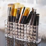 Elegant Crystal-Effect 3-Compartment Acrylic Makeup Brush Holder (1 Pc) - Neckline Detail by Nari Haat, Indian ethnic...