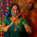 Traditional Decorative Dandiya Sticks Pair for Navratri, Garba (2 Pc) - Closeup Embroidery by Nari Haat, Indian ethni...