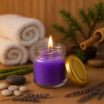 Wax Candle Set in Glass Jars with Gold Lids (4 Pc) - Back View by Nari Haat, Indian ethnic wear, women clothing, desi...