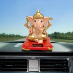 Decorative Medium Lord Ganesh Idol Decorative Statue with Solar-Powered Base (1 Pc) - Sleeve Design by Nari Haat, Ind...