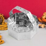 Traditional Stainless Steel Octagon Pooja Basket 1 Pc with Handle - Neckline Detail by Nari Haat, Indian ethnic wear,...