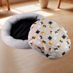 Round Soft Plush Cat Bed with Cartoon Cat Print Cushion  1 Pc - Neckline Detail by Nari Haat, Indian ethnic wear, wom...