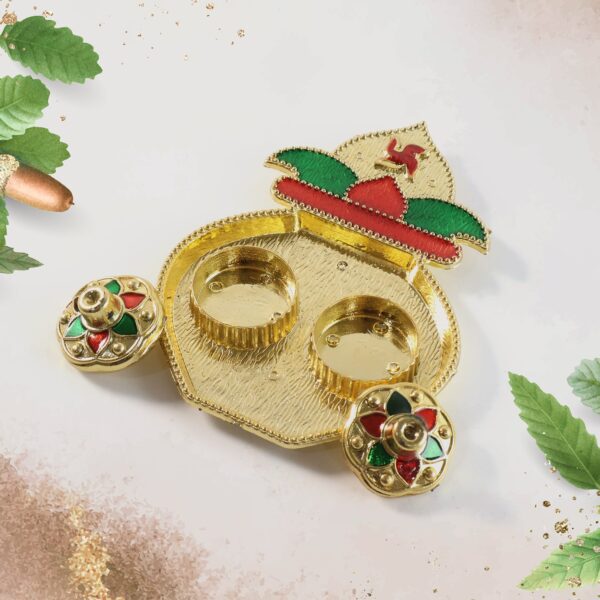 Decorative Plastic Kalash-Shape Double Kumkum Box (Mix Design, 1 Pc) - Front View by Nari Haat, Indian ethnic wear, w...