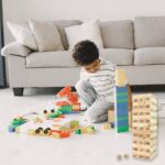 Numbered Wooden Tumbling Tower Game Set - Back View by Nari Haat, Indian ethnic wear, women clothing, designer suit