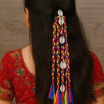 Traditional Multicolor Braided Hair Accessory Stylish Kodi String Bow (1 Pc) - Neckline Detail by Nari Haat, Indian e...