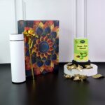 Effete Kesar Pista Almonds Gift Hamper, Golden Rose With Bottle (3 Pc Set) - Neckline Detail by Nari Haat, Indian eth...