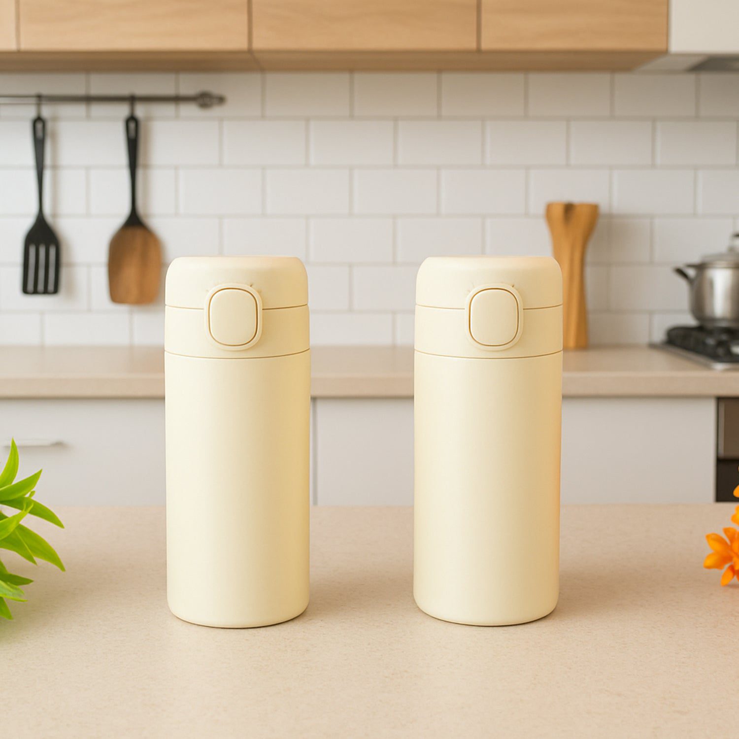 02_a2f9ad4d-4e37-43d3-8252-ea492665e04c.jpg Stainless Steel Thermos Water Bottle 320lm (1 Pc) - Front View by Nari Haat, Indian ethnic wear, women clothing, desi...