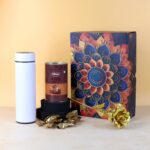 Effete Coffee Almonds Gift Hamper, Golden Rose With Bottle (3 Pc Set), Mix Color - Closeup Embroidery by Nari Haat, I...