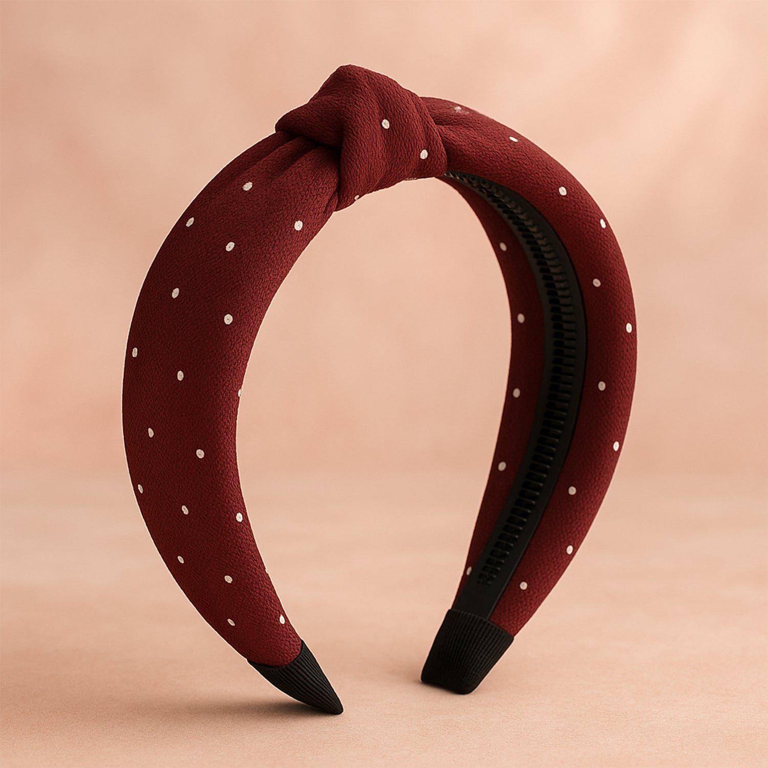 02_bb641436-ad56-47f6-934d-2f65379bfca6.jpg Women's Polka Dot Fabric Knot Hairband – Stylish & Comfortable (1 Pc) - Front View by Nari Haat, Indian ethnic wear...