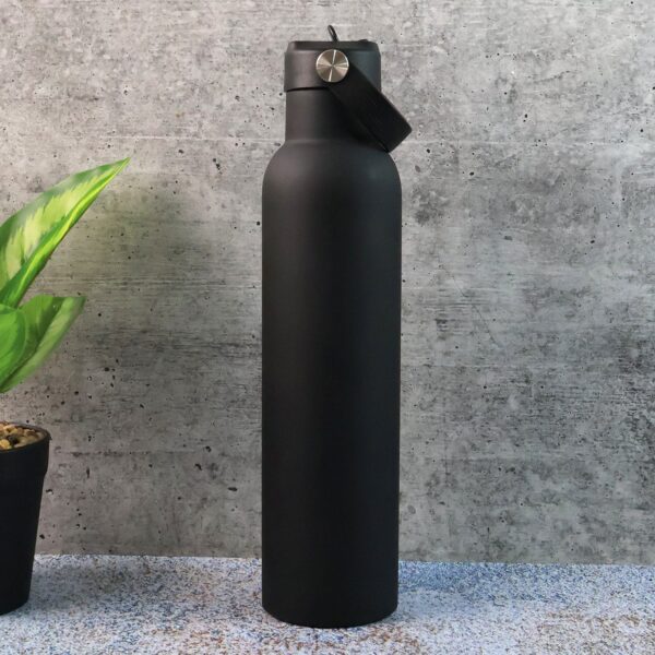 Stainless Steel Water Bottle with Carry Strap & Built-In Straw 1000ML Approx (1 Pc) - Front View by Nari Haat, Indian...