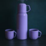 Purple Vacuum Flask Set – Stainless Steel Thermos with 3 Cups, Approx 500ml - Closeup Embroidery by Nari Haat, Indi...