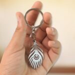 Stylish Stainless Steel Peacock Feather Keychain (1 Pc) - Neckline Detail by Nari Haat, Indian ethnic wear, women clo...