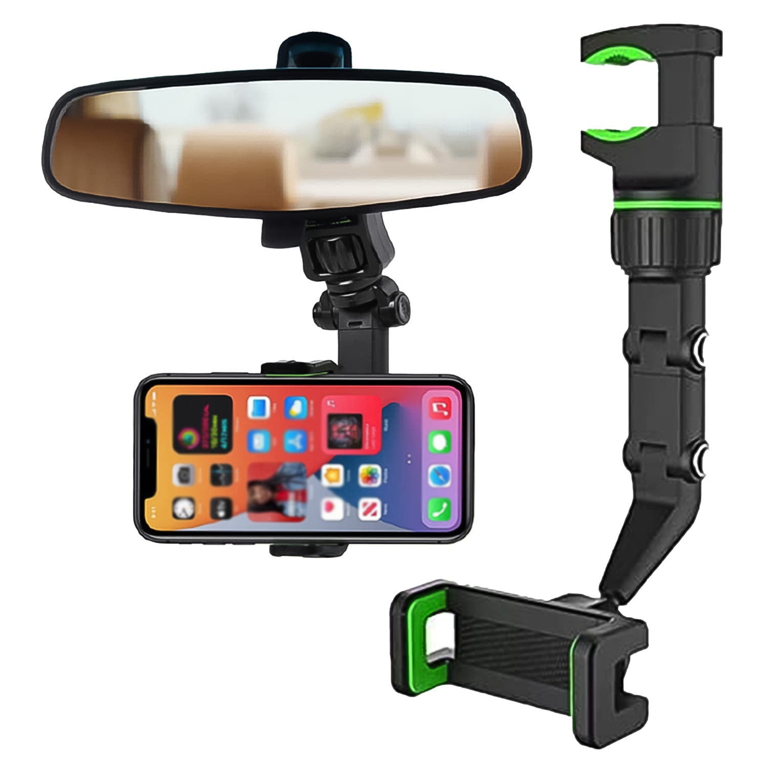 02_e4c3387d-cc7a-4477-8d38-c2b76efb3ca7.jpg Multifunctional Car Rear View 360° Rotatable Mobile Holder - Front View by Nari Haat, Indian ethnic wear, women clot...