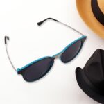 Sky Blue UV Protected Round Sunglasses, classic Sunglasses for Men & Women - Neckline Detail by Nari Haat, Indian eth...