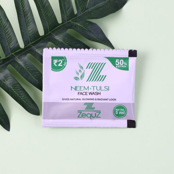 Zequz Neem & Tulsi Herbal Face Wash Sachet (5 ML / 1 Pc) - Front View by Nari Haat, Indian ethnic wear, women clothin...