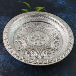 Traditional Silver Finish Plastic Pooja Thali (1 Pc) - Front View by Nari Haat, Indian ethnic wear, women clothing, d...