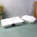FresheeClamshell Takeaway Compostable Bagasse Food Box 9x6x3 Inch – 10 Pcs Pack - Front View by Nari Haat, Indian e...