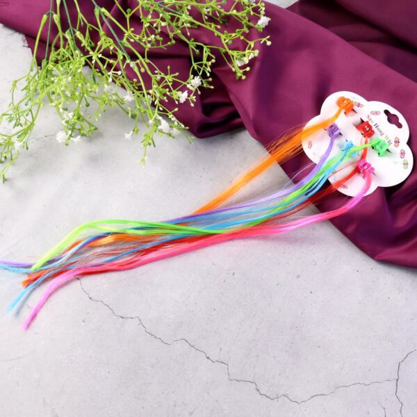 Kids Hair Extensions with Hair Clips (6 Pc Mix Color) - Front View by Nari Haat, Indian ethnic wear, women clothing, ...