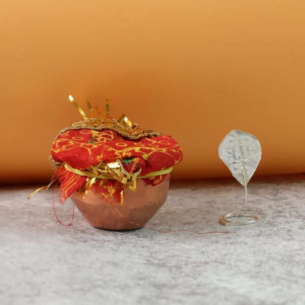 vastu Kalash Pooja Decorative Copper-Style Kalash - (1 set) - Front View by Nari Haat, Indian ethnic wear, women clot...