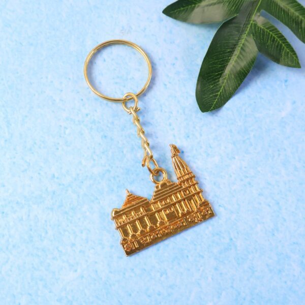 Premium Golden Metal Ram Mandir Keychain (1 Pc) - Front View by Nari Haat, Indian ethnic wear, women clothing, design...