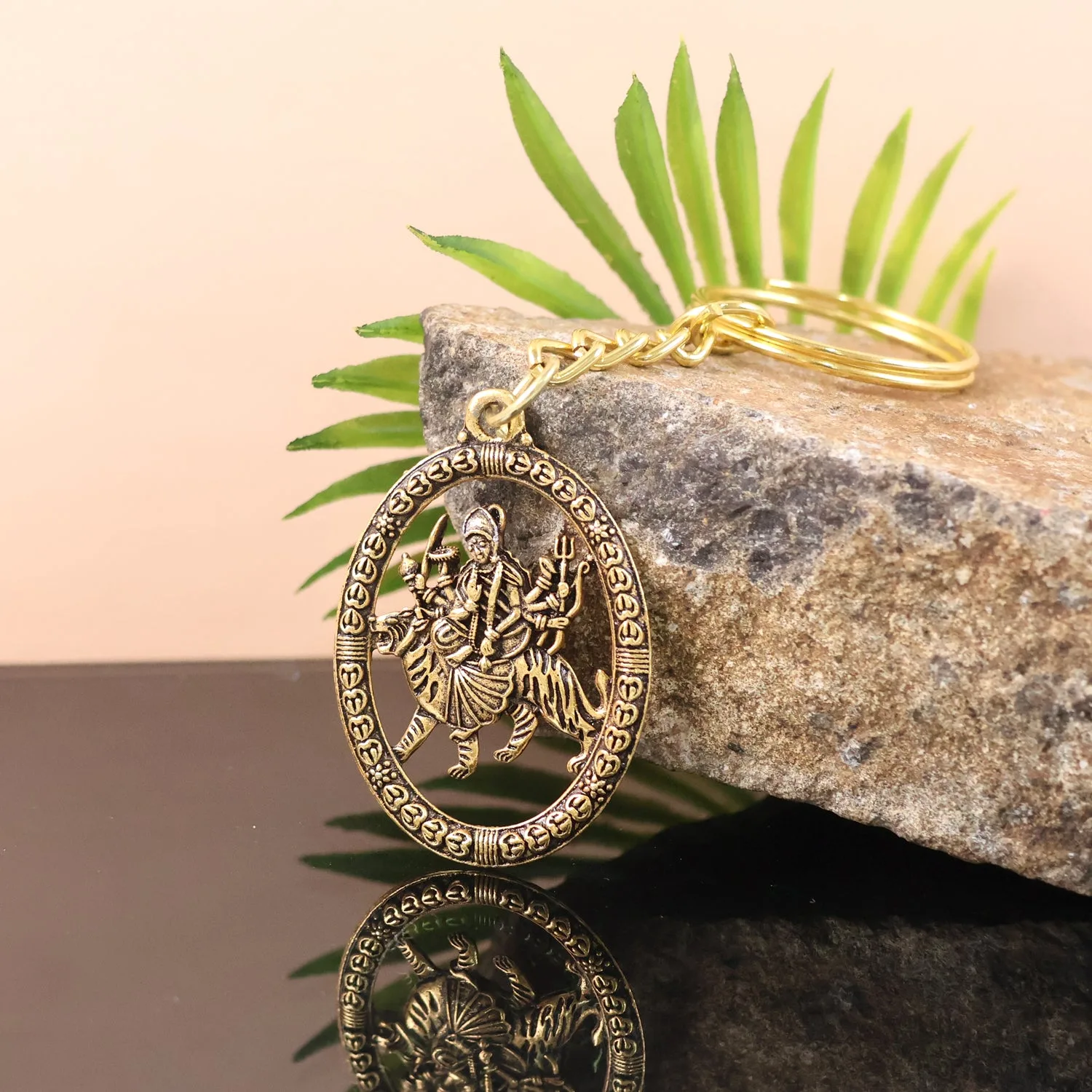 Premium Golden Metal Durga Maa Keychain divine car accessories