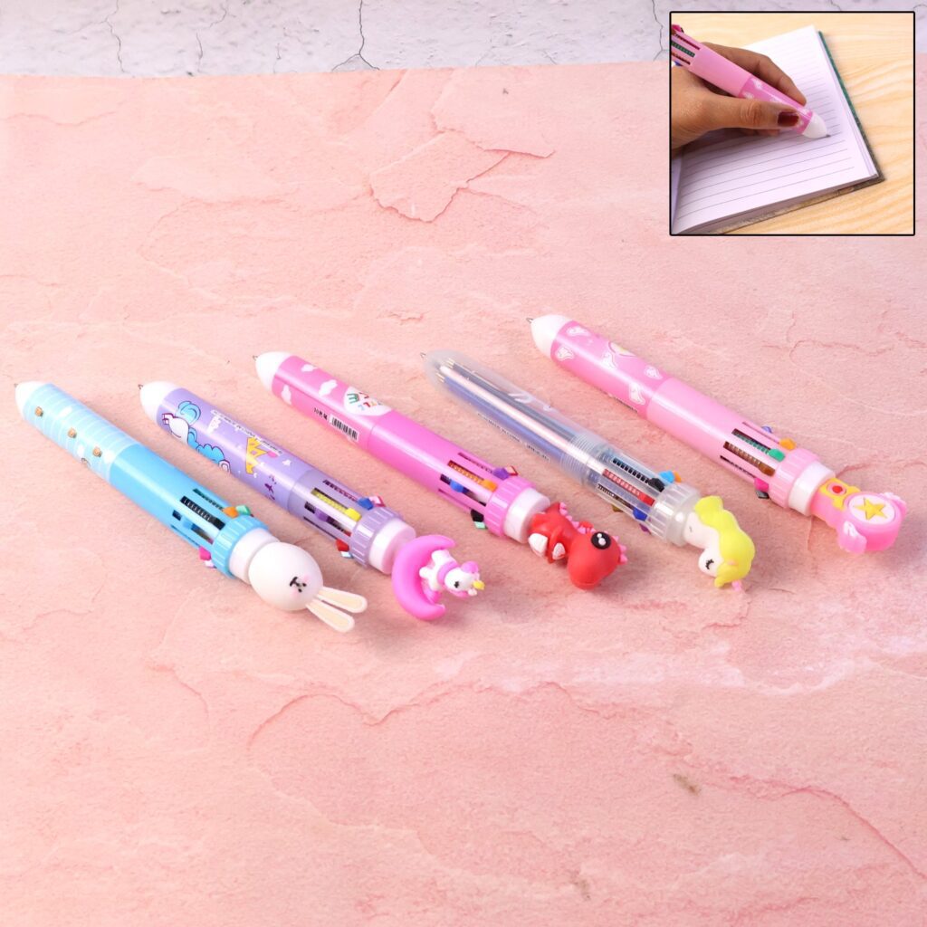 Cute Character Design 10-in-1 Multicolor Ball Pen (1 Pc) - Front View by Nari Haat, Indian ethnic wear, women clothin...
