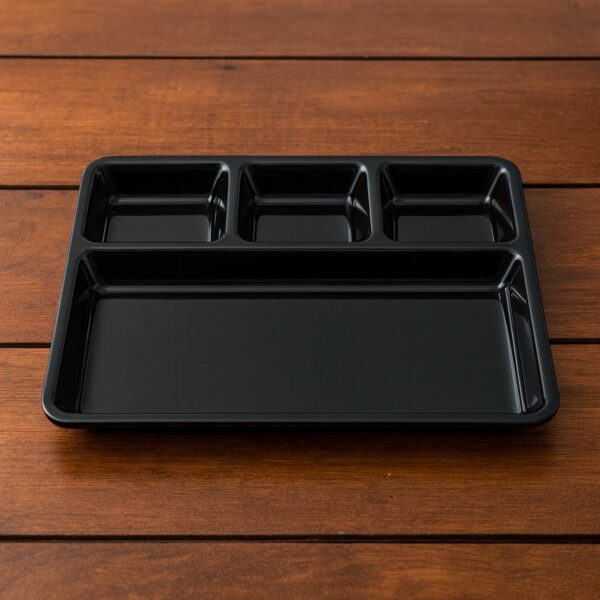 Plastic 4-Compartment Rectangular Meal Serving Tray – Sectioned Dining Plate (1 Pc) - Front View by Nari Haat, Indi...
