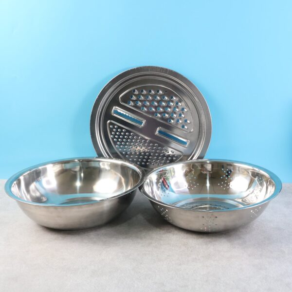 3-in-1 Stainless Steel Mixing, Straining & Grater Bowl Set - Front View by Nari Haat, Indian ethnic wear, women cloth...