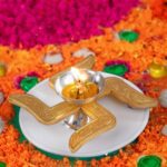 Auspicious Swastik-Base Pooja Diya - (1 Pc) - Neckline Detail by Nari Haat, Indian ethnic wear, women clothing, desig...