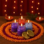 Wax Candle Set in Glass Jars with Gold Lids (4 Pc) - Neckline Detail by Nari Haat, Indian ethnic wear, women clothing...