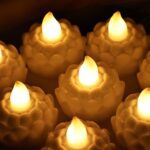 Lotus Shaped LED Flameless Tealight Candles - (8 Pc) - Closeup Embroidery by Nari Haat, Indian ethnic wear, women clo...