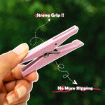 Cloth Clips Set of 12 – Strong Grip Plastic Laundry Pegs with Stainless Steel - Back View by Nari Haat, Indian ethn...