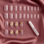 Glitter 3D Floral Press-On Artificial Nail Tips with Nail Glue fake nails (1 Set) - Front View by Nari Haat, Indian e...
