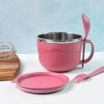 Apex Premium 700 ML Multipurpose Noodle Bowl with Handle, Lid and Fork - Closeup Embroidery by Nari Haat, Indian ethn...