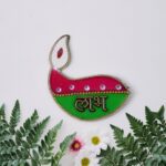 Shubh Labh Diya Shaped Wall Hangings (2 Pc) - Closeup Embroidery by Nari Haat, Indian ethnic wear, women clothing, de...