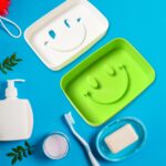 Portable Travel Soap Dish Box – Cute Cartoon Smile Face Draining Container - Front View by Nari Haat, Indian ethnic...
