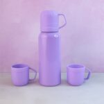 Purple Vacuum Flask Set – Stainless Steel Thermos with 3 Cups, Approx 500ml - Back View by Nari Haat, Indian ethnic...