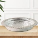 Traditional Silver Finish Plastic Pooja Thali (1 Pc) - Closeup Embroidery by Nari Haat, Indian ethnic wear, women clo...