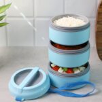 3 Layer Insulated Lunch Box Set with Handle & Strap - (Set) - Fabric Detail by Nari Haat, Indian ethnic wear, women c...