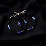 Adjustable Black Bead Evil Eye Protection Bracelet Set (2 Pc) - Front View by Nari Haat, Indian ethnic wear, women cl...