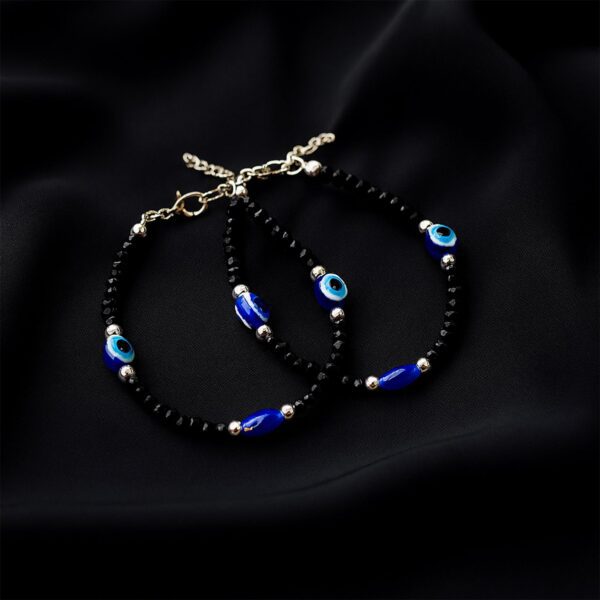 Adjustable Black Bead Evil Eye Protection Bracelet Set (2 Pc) - Front View by Nari Haat, Indian ethnic wear, women cl...