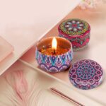 Premium Decorative Mandala Printed Metal Candle Container (4 Pc) - Closeup Embroidery by Nari Haat, Indian ethnic wea...