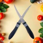 Premium Curved Serrated Stainless Steel Kitchen Knife Set (Mix Color & 2 Pc) - Closeup Embroidery by Nari Haat, India...