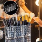 Elegant Crystal-Effect 3-Compartment Acrylic Makeup Brush Holder (1 Pc) - Closeup Embroidery by Nari Haat, Indian eth...