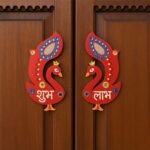 Decorative Wooden Shubh Labh Wall Hanging (2 Pc) - Fabric Detail by Nari Haat, Indian ethnic wear, women clothing, de...