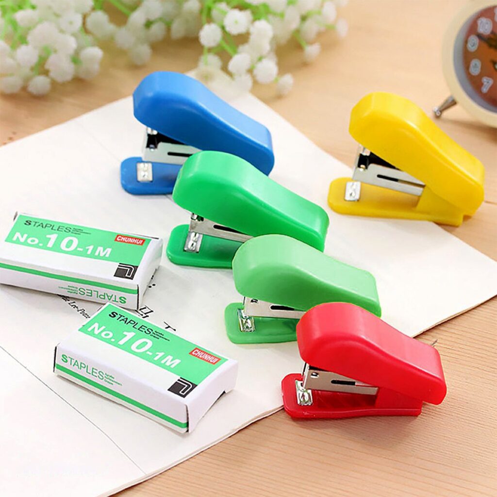 Mini Stapler Set Staples – Assorted Colors | No.10 Staplers with Pins (20 pcs Set) - Front View by Nari Haat, India...