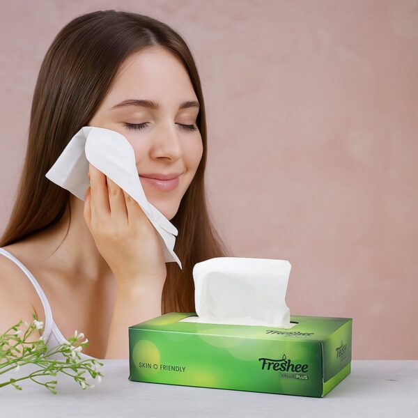 Freshee Premium Skin-Friendly Facial Tissues — 100 Pc Box (18 x 20 cm) - Front View by Nari Haat, Indian ethnic wea...