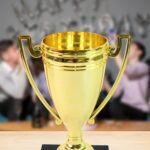 Golden Birthday Trophy – “You Are Great Happy Birthday” Plastic Award with Base - Back View by Nari Haat, India...