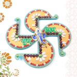Golden Swastik Shubh Labh Wall Hanging with Ganesh Idol (1 Pc) - Fabric Detail by Nari Haat, Indian ethnic wear, wome...