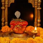 vastu Kalash Pooja Decorative Copper-Style Kalash - (1 set) - Sleeve Design by Nari Haat, Indian ethnic wear, women c...